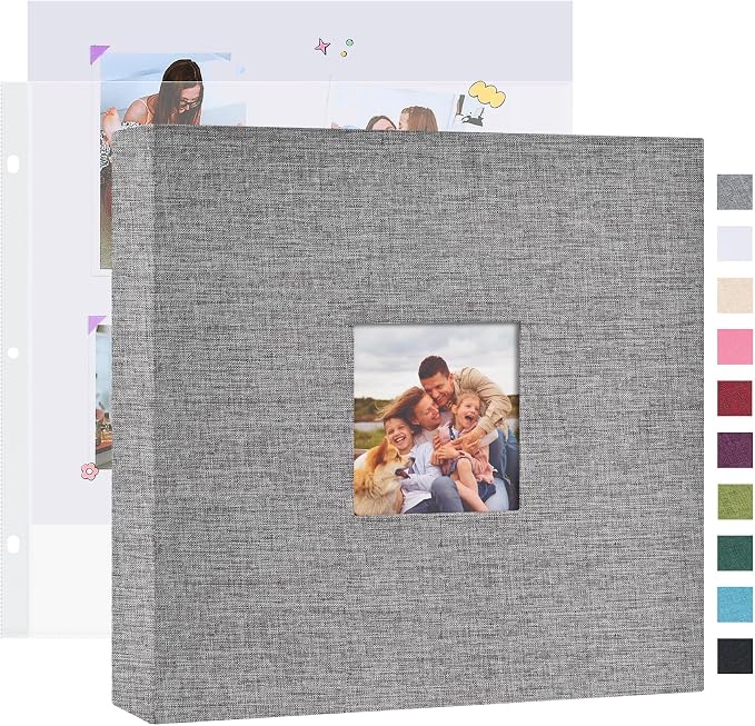 Mublalbum 10x10 Inch 3 Ring DIY Scrapbook Photo Album 40 Pages, Grey | 3 Ring Binder Scrapbook, Linen Cover, 20 Plastic Sleeves 40 Pages, Memory Book for Wedding, Baby, Family, DIY Projects by Mublalbum