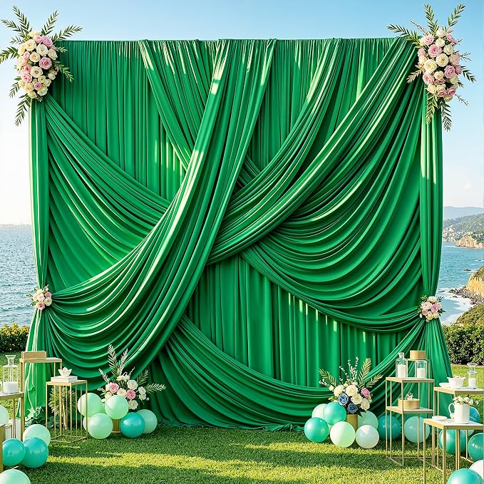 10x12 ft Green Backdrop Curtains for Weddings Parties, Birthdays and Photos | 2 Panels 5x12 ft, Wrinkle-Free Polyester Drapes, Washable, Ironable, 4 in Rod Pocket for Baby Showers Photography Background - Image 2