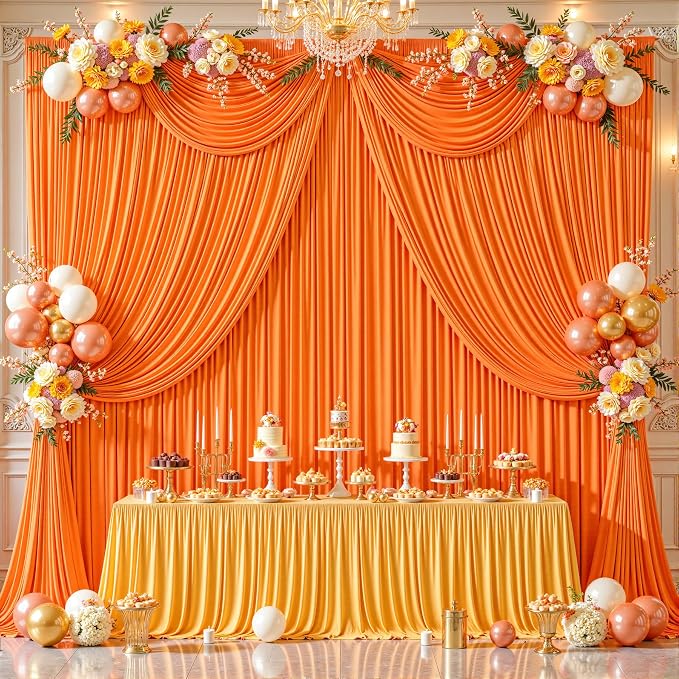 24ftx10ft Wrinkle Free Orange Backdrop Curtain - 10 Feet Photography Backdrop Drapes, Silky Polyester Back Drop Cloth for Wedding Baby Shower Balloon Arch Background - Image 4