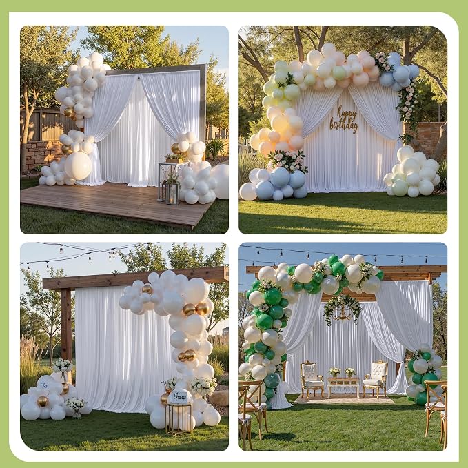 10x12 ft White Backdrop Curtains for Weddings Parties, Birthdays and Photos | 2 Panels 5x12 ft, Wrinkle-Free Polyester Drapes, Washable, Ironable, 4 in Rod Pocket for Baby Showers Photography Background - Image 4