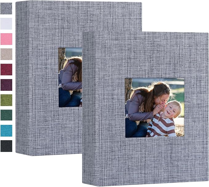 Mublalbum 2 Pack Small Photo Album 4x6, 52 Pockets, Linen Cover,Gray | Linen Cover with Display Window, 52 Vertical Pockets, Portable Mini Picture Book for Artwork Postcards, Picture Storage by Mublalbum