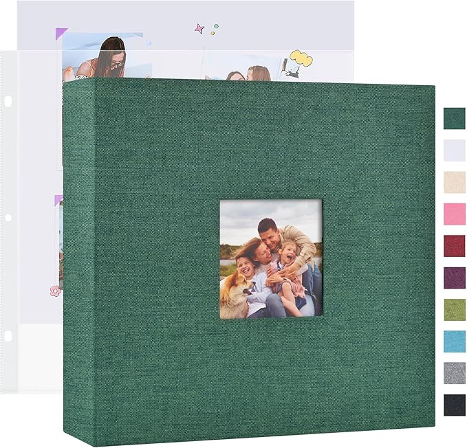 Mublalbum 10x10 Inch 3 Ring DIY Scrapbook Photo Album 80 Pages, Dark Green | 3 Ring Binder Scrapbook, Linen Cover, 40 Plastic Sleeves 80 Pages, Memory Book for Wedding, Baby, Family, DIY Projects by Mublalbum