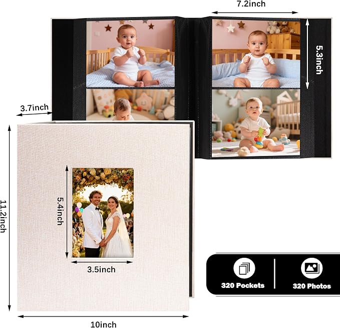Aevdor 5x7 Photo Album, Holds 320 Photos, Linen Cover, Beige | Fits 5x7 Photos, Postcards & Artwork, Family & Wedding Albums, Baby & Travel Memories - Image 4