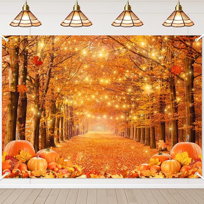 7x5ft Fall Thanksgiving Photography Backdrop | Cotton Fabric, Maple Forest Pumpkin Print, Fall Party Decor, Fall Harvest Friendsgiving Party Photo Booth Background by AVEZANO