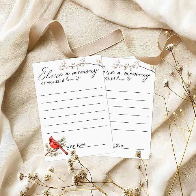 Share a Memory Cards - Share Words of Love - Keepsake Funeral Card, Guest Book Alternative, Cardinal Memory Cards for Funeral Memory Books and Boxes, Memorial Service Decorations - Image 3