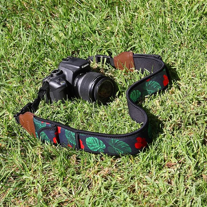 USA Gear TrueSHOT Camera Strap Neoprene Camera Straps - Padded Neck Strap, Pockets, and Quick Release Buckles - Compatible with Canon, Nikon, Sony and More DSLR and Mirrorless Cameras (Tropical) - Image 3