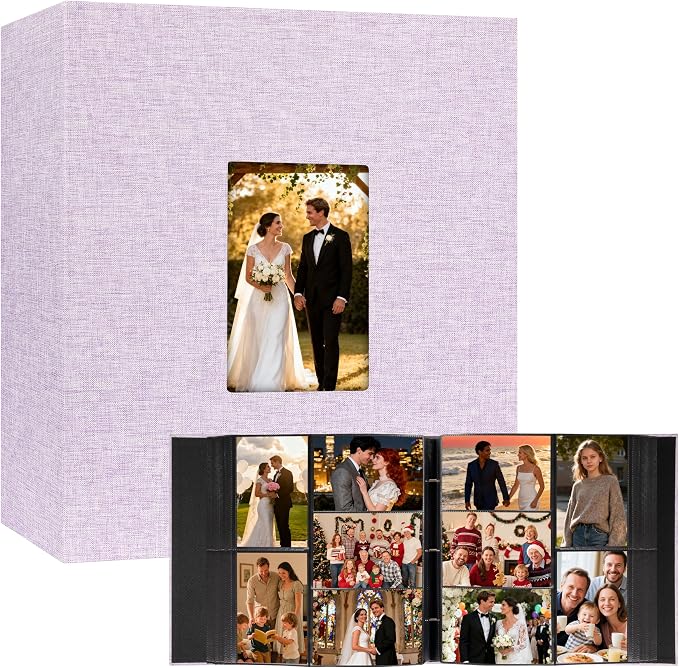 Extra Large Capacity 4x6 Photo Album, Holds 1000 Photos, Purple | Linen Hardcover, Horizontal & Vertical 4x6 Pockets, Removable Acid-Free Pages, Front Display Window, Family, Wedding & Travel by Xfveiwoo