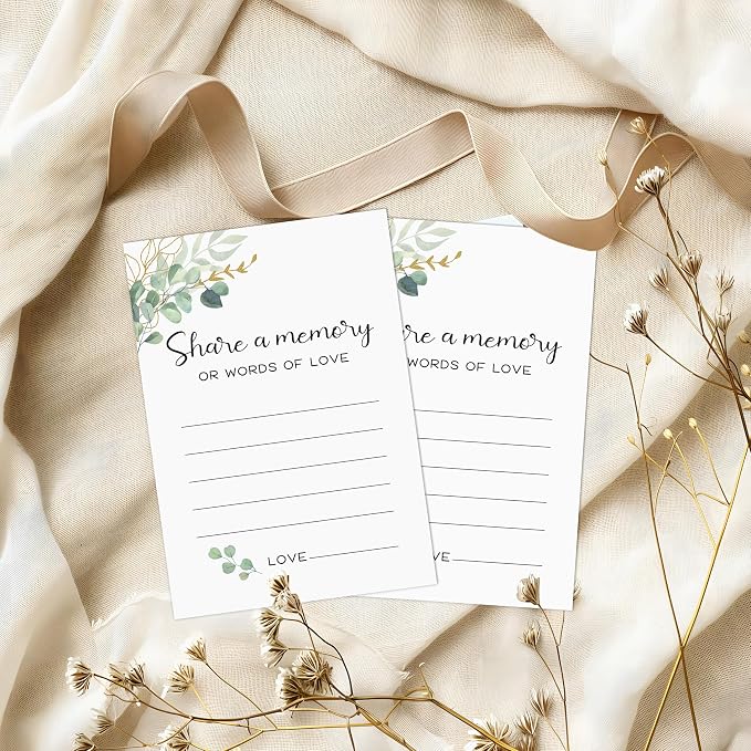 Share a Memory Cards - Share Words of Love - Keepsake Funeral Card, Guest Book Alternative, Eucalyptus Design Memory Cards for Birthday, Funeral Memory Books and Boxes, Memorial Service Decorations - Image 3