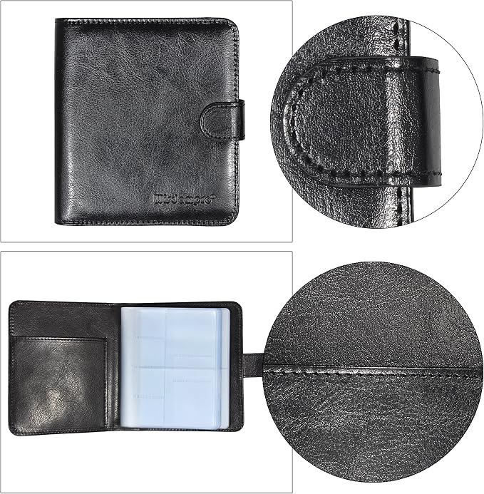 Wisdompro Business Card Organizer Book with 64 Card Slots, Black | Premium PU Leather, Wallet Name Credit ID Card Holder Case with Magnetic Shut, 14 Extra Small Cells for Memory Cards - Image 7