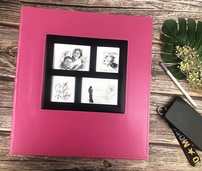 RECUTMS Photo Album 4x6 600 Photos Large Capacity Leather Family Album Pink | Black Pages, Horizontal and Vertical Pockets, Wedding PhotoBook with Front Window, Anniversary Baby Memory Book, Travel Gifts - Image 6