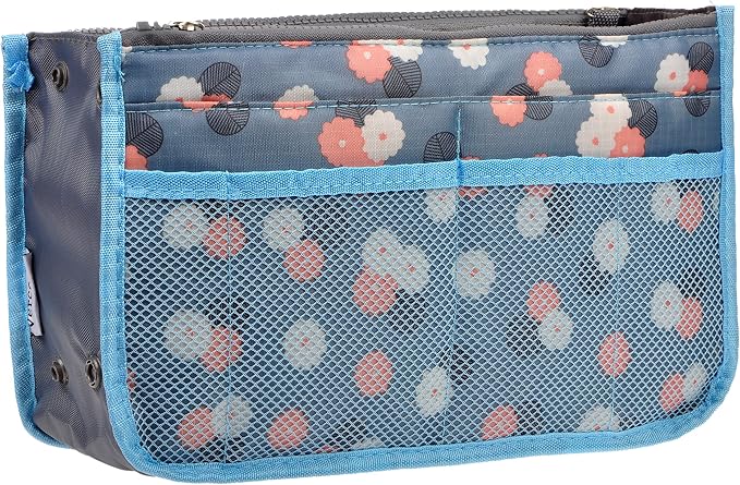 Vercord Purse Organizer Insert for Handbags Bag Organizers Inside Tote Pocketbook Women Nurse Nylon 13 Pockets Blue Flower Small by Vercord
