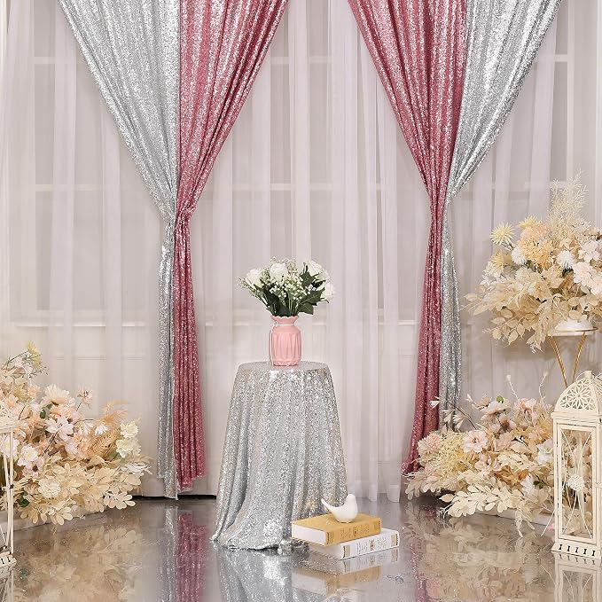 Poise3EHome Fuchsia Pink Sequin Backdrop Curtain, 2 Panels 2Ft x 8Ft Glitter Photography Background for Party Baby Shower Wedding Birthday Christmas Thanksgiving Halloween Decoration - Image 5