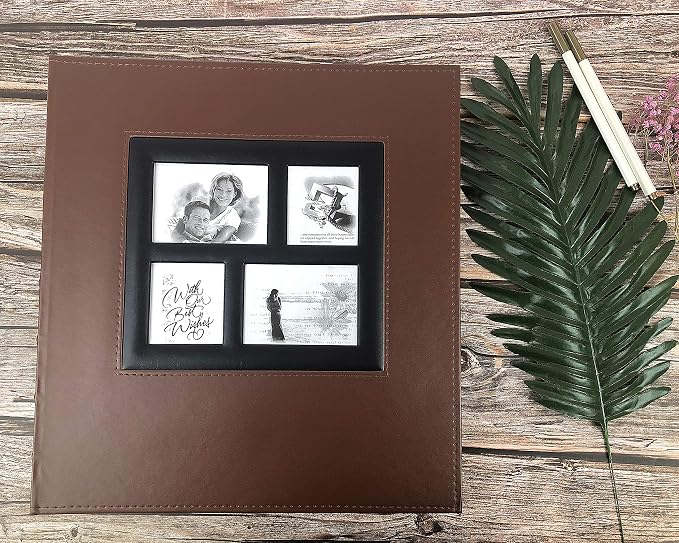 RECUTMS Photo Album 4x6 Pictures 600 Pockets Large Leather Baby Album Brown | Horizontal Vertical Pockets, Family PhotoBook with Front Window, Black Pages, Graduation Wedding Memory Book, Large Capacity - Image 4