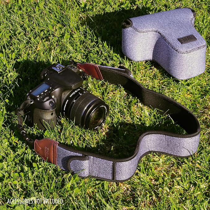 USA Gear TrueSHOT Camera Strap Neoprene Camera Straps - Padded Neck Strap, Pockets, and Release Buckles - Compatible with Canon, Nikon, Sony and More DSLR and Mirrorless Cameras (Grey Woven Pattern) - Image 2