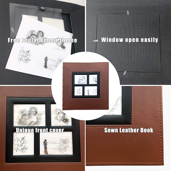 RECUTMS Photo Album 4x6 Pictures 600 Pockets Large Leather Baby Album Brown | Horizontal Vertical Pockets, Family PhotoBook with Front Window, Black Pages, Graduation Wedding Memory Book, Large Capacity - Image 2