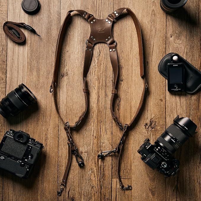 Padwa Lifestyle Dual Camera Harness Strap for Two-Cameras - Dual Shoulder Full Grain Leather Harness,Multi Double Camera Gear for DSLR/SLR Strap,Double Camera Harness for Photographers,Brown - Image 8