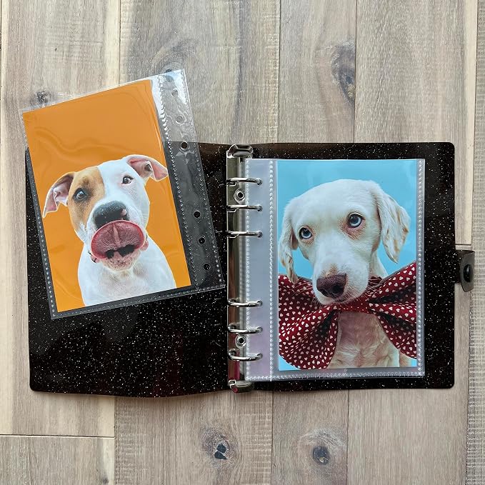 Photo Album For 2X6 Photo Booth Slip In Strips And 4X6 Pictures - 6 Ring Notebook Binder With 20 2 By 6 Sleeves - Fits 80 Photobooth Prints (DARK CHOCOLATE SPARKLE, 4X6) - Image 2