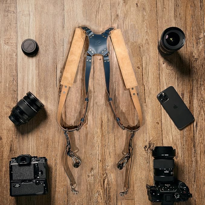 Padwa Lifestyle Dual Camera Harness Strap for Two-Cameras - Dual Shoulder Full Grain Leather Harness,Multi Double Camera Gear for DSLR/SLR Strap,Double Camera Harness for Photographers,Blue - Image 7