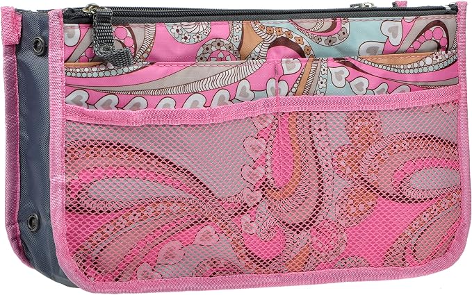 Vercord Purse Organizer Insert for Handbags Bag Organizers Inside Tote Pocketbook Women Nurse Nylon 13 Pockets Pink Flowers Medium by Vercord