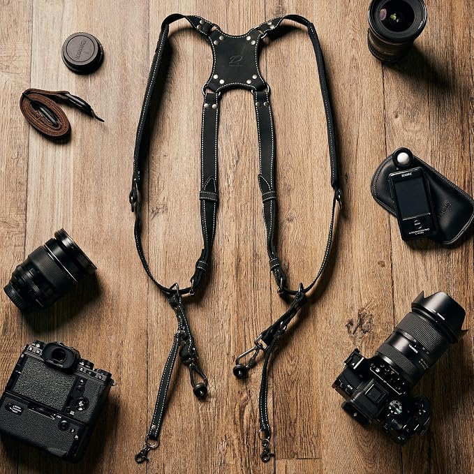 Padwa Lifestyle Dark Brown Dual Camera Harness for Two Cameras - Wide Strap with Thick Shoulder Padded,Full Grain Leather Double Harness,Multi Camera Gear for DSLR Strap for Photographers - Image 8