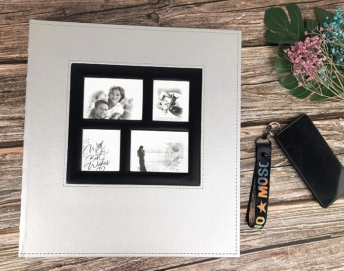 RECUTMS Photo Album 4x6 Pictures 600 Pockets Leather Wedding Albums Silver | Large Capacity, Horizontal and Vertical Pockets, Family PhotoBook with Front Window, Black Pages, Graduation Baby Memory Book - Image 6
