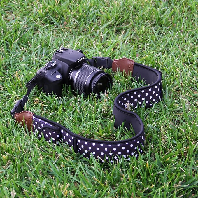 USA Gear TrueSHOT Camera Strap Neoprene Camera Straps - Padded Neck Strap, Pockets, and Quick Release Buckles - Compatible with Canon, Nikon, Sony and More DSLR and Mirrorless Cameras (Polka Dot) - Image 3