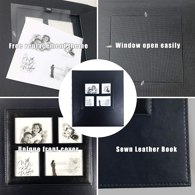 RECUTMS 500 Photo Album 4x6 Pictures Large Leather Albums for Wedding Blue | Black Pages, Horizontal Vertical Pockets, Big Photobook for Travel Family, DIY Cover Window, Birthday Gifts, Baby Memory Book - Image 4