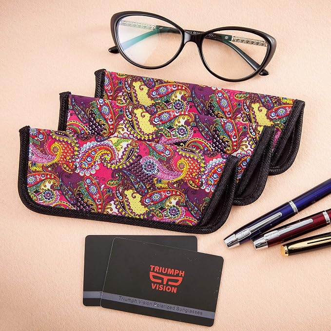 TRIUMPH VISION 3 Pack Reading Glasses Pouch Soft Case Eyeglass Sleeve Slim | Alternative to Bulky Case in bag, Lightweight Lined Padded Protect Optical lens Slip in, Cute Pattern Portable for Daily Use - Image 7