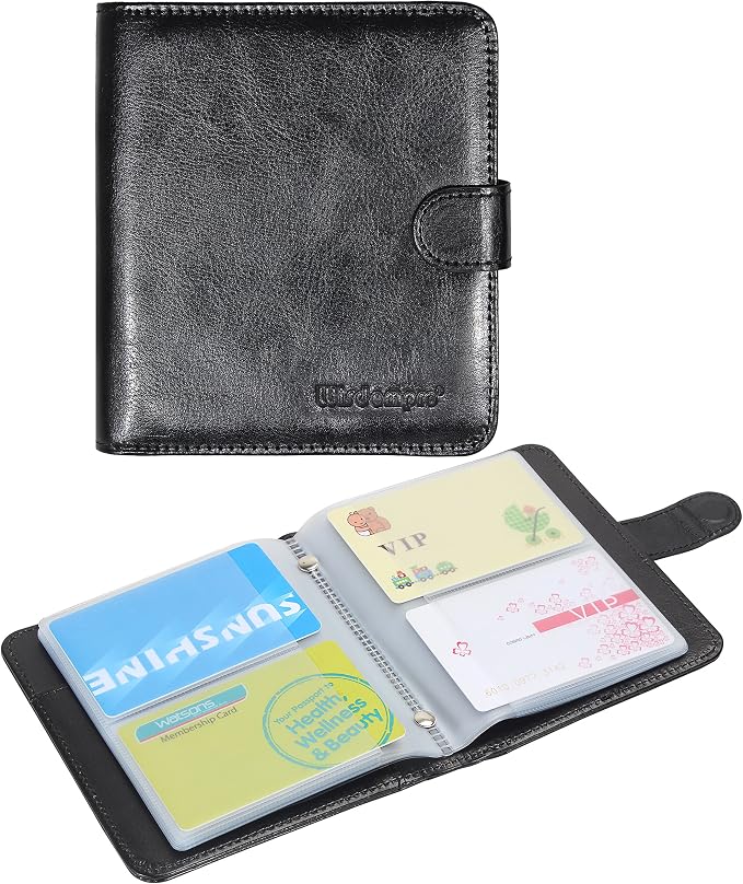 Wisdompro Business Card Organizer Book with 64 Card Slots, Black | Premium PU Leather, Wallet Name Credit ID Card Holder Case with Magnetic Shut, 14 Extra Small Cells for Memory Cards by Wisdompro
