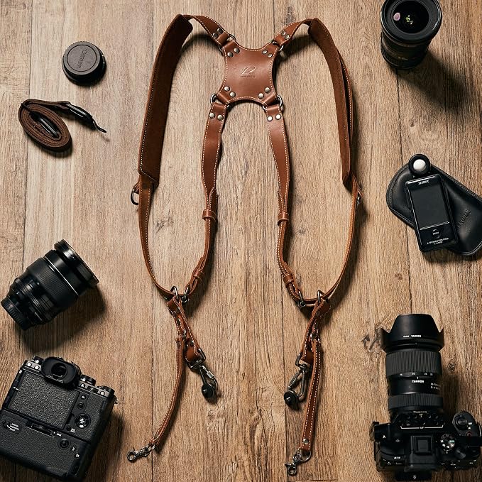 Padwa Lifestyle Tan Dual Camera Harness Strap with Padded for Two Cameras - Dual Shoulder Full Grain Leather Harness,Multi Camera Gear for DSLR/SLR Strap,Double Camera Harness for Photographers - Image 8